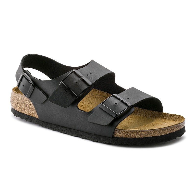 Leather Cork Sandals for Men and Women Can Wear Birkenstocks in stock Fashion Double-breasted Casual Retro All-match Birkenstocks - Image 1
