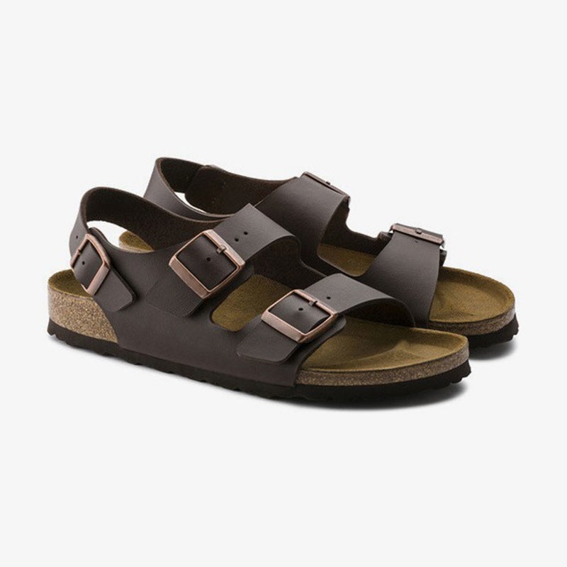 Leather Cork Sandals for Men and Women Can Wear Birkenstocks in stock Fashion Double-breasted Casual Retro All-match Birkenstocks - Image 2