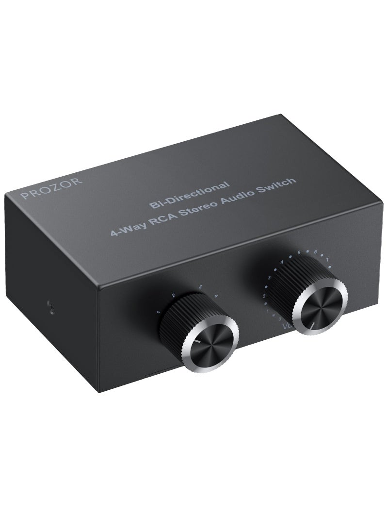 PROZOR PROZOR RCA Switch 4 Way Bi-Directional RCA Splitter with Volume Control and Switch Button, RCA Audio Selector with No Power Supply Needed for DVD Stereo Speaker CD Player  - Image 1
