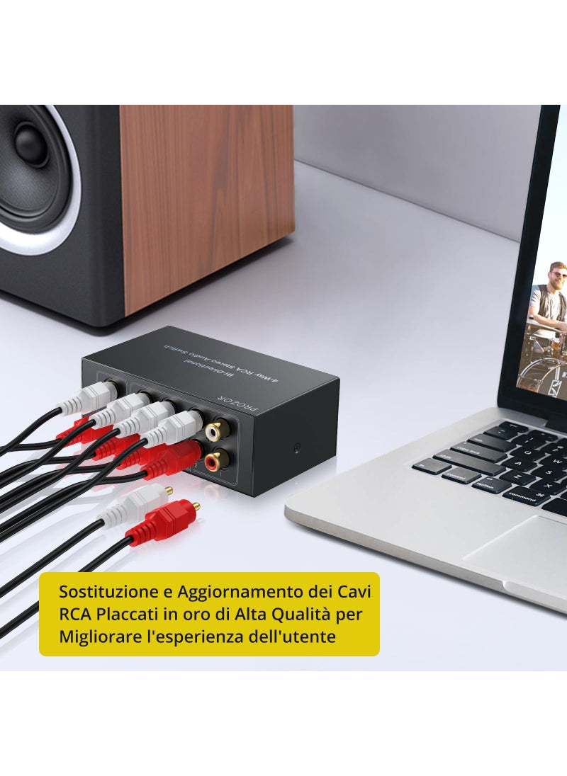 PROZOR PROZOR RCA Switch 4 Way Bi-Directional RCA Splitter with Volume Control and Switch Button, RCA Audio Selector with No Power Supply Needed for DVD Stereo Speaker CD Player  - Image 5