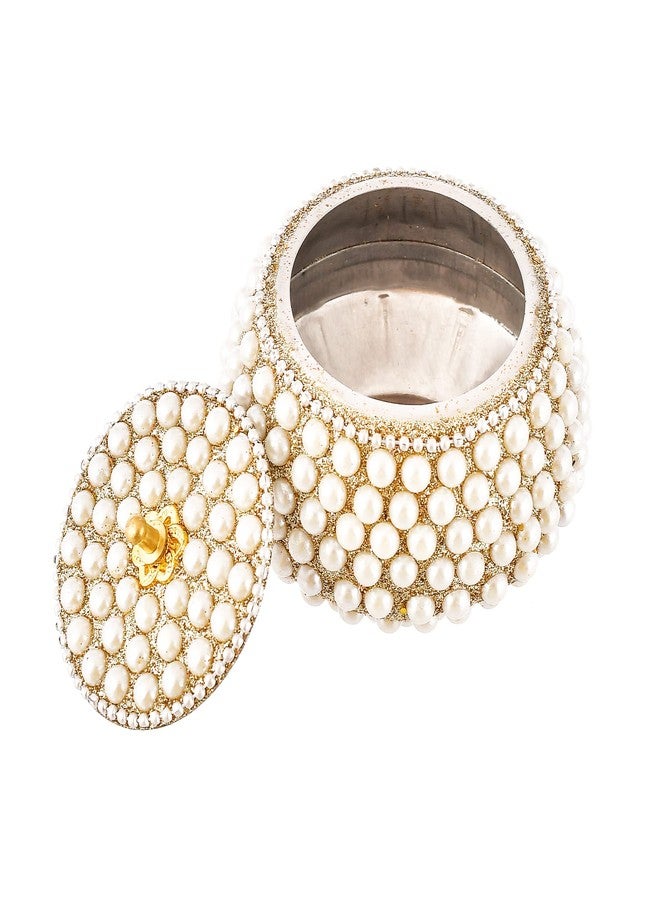 Craftam Pearl Kumkum Box Jewellery Dibbi, Decorative Sindoor Storage Box for Pooja, Ring Earring Organizer, Bridal Gift -Pack of 2 (8×8×4) - Image 2