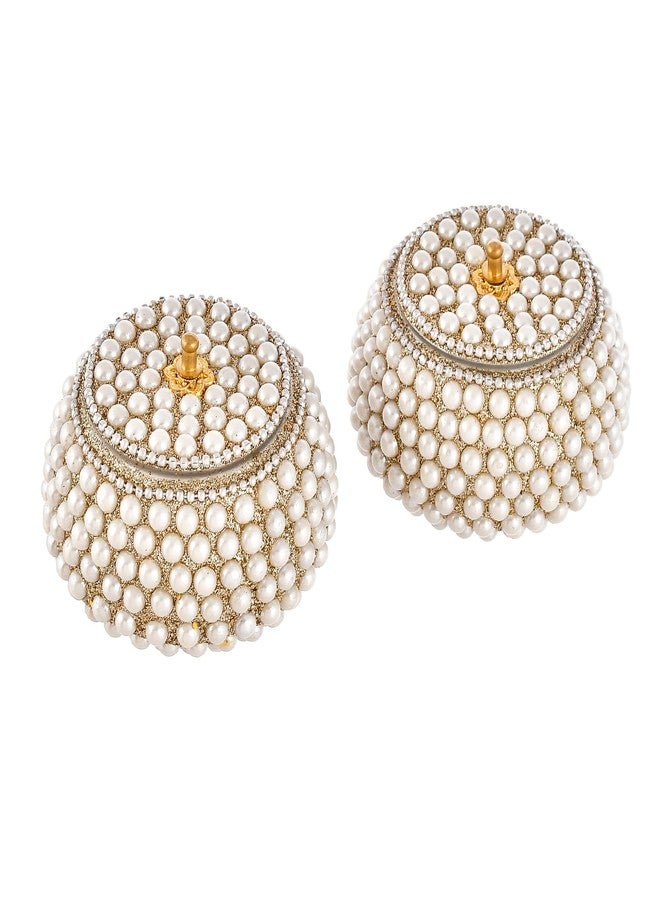 Craftam Pearl Kumkum Box Jewellery Dibbi, Decorative Sindoor Storage Box for Pooja, Ring Earring Organizer, Bridal Gift -Pack of 2 (8×8×4) - Image 4