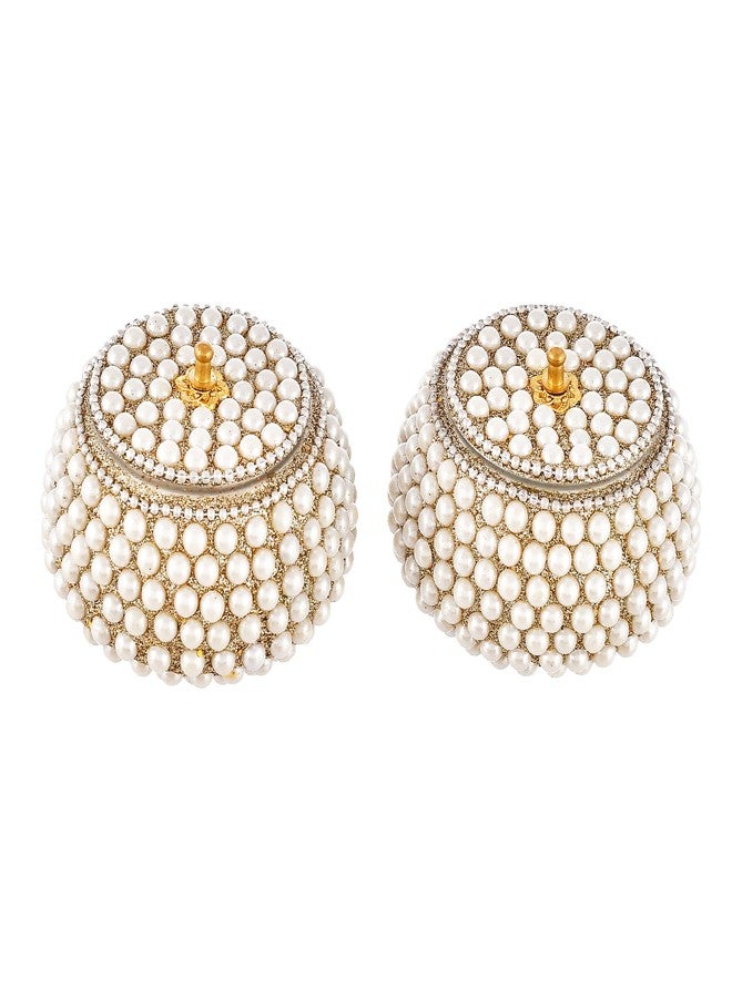 Craftam Pearl Kumkum Box Jewellery Dibbi, Decorative Sindoor Storage Box for Pooja, Ring Earring Organizer, Bridal Gift -Pack of 2 (8×8×4) - Image 3