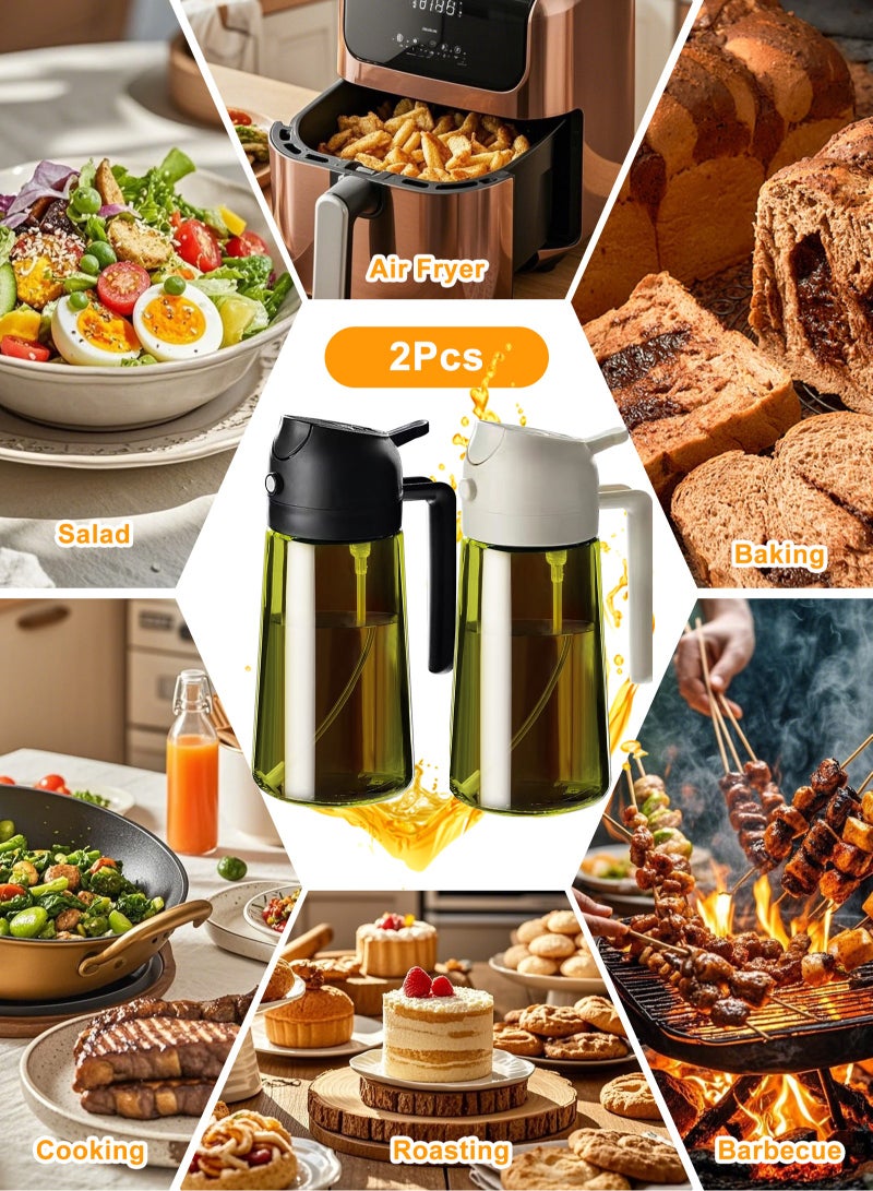 HomarKet 2 Pack 16oz Olive Oil Dispenser Bottle for Kitchen - 2 in 1 Dark Green Glass Oil Dispenser and Oil Sprayer for Cooking, Air Fryer, Salad, 470ml Olive Oil Sprayer (Black/White) - Image 3