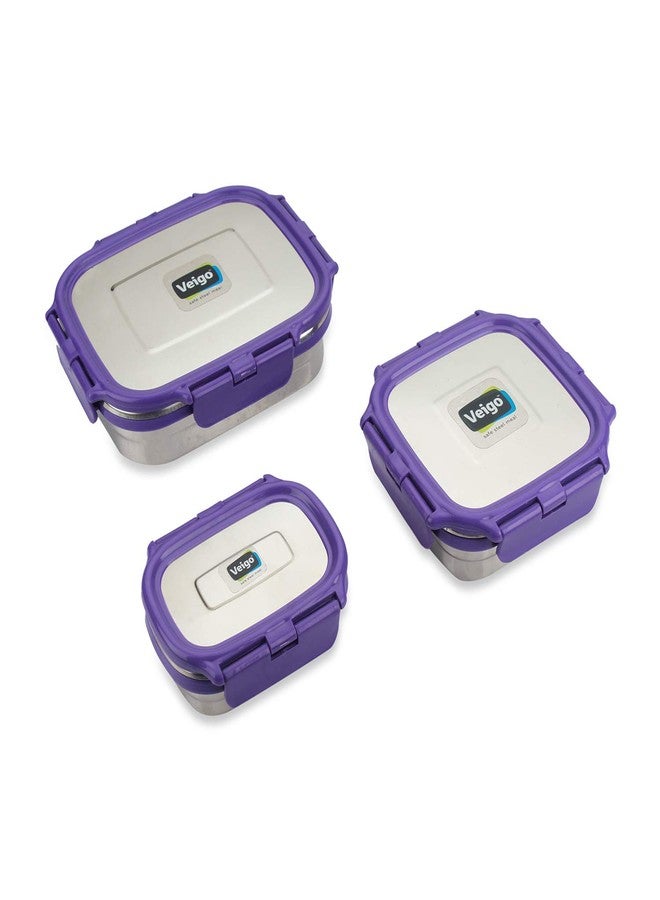 Veigo Premium Finish Classic Celebration Big, Small & Medium Stainless Steel Lunch Box Airtight Leakproof Easy to fit into Any Bags Perfect for Office,School,Outdoor-630ml+330ml+180ml vilot - Image 3