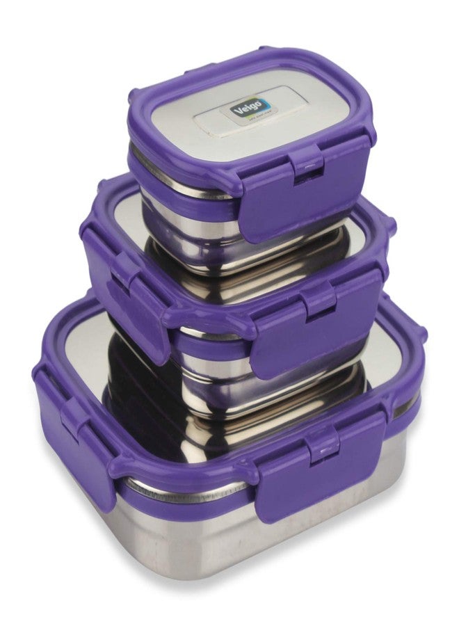 Veigo Premium Finish Classic Celebration Big, Small & Medium Stainless Steel Lunch Box Airtight Leakproof Easy to fit into Any Bags Perfect for Office,School,Outdoor-630ml+330ml+180ml vilot - Image 1