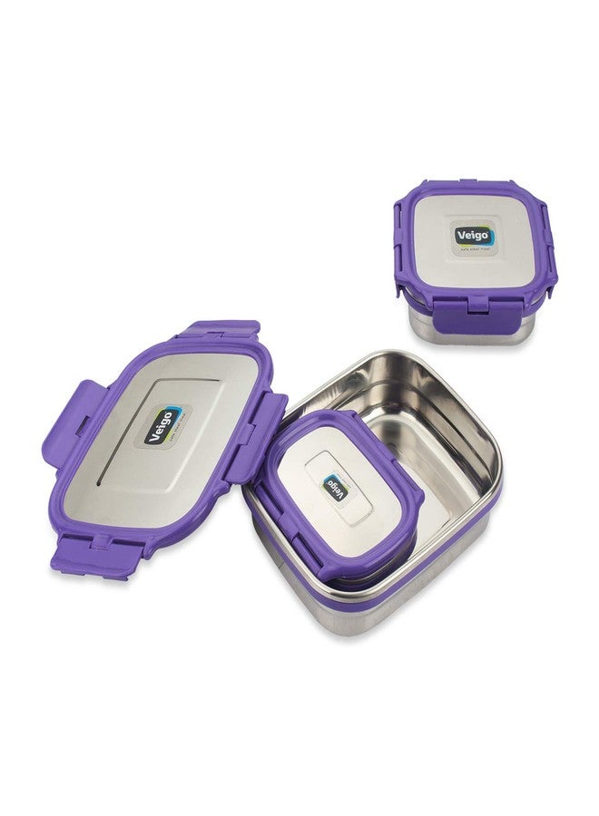 Veigo Premium Finish Classic Celebration Big, Small & Medium Stainless Steel Lunch Box Airtight Leakproof Easy to fit into Any Bags Perfect for Office,School,Outdoor-630ml+330ml+180ml vilot - Image 4