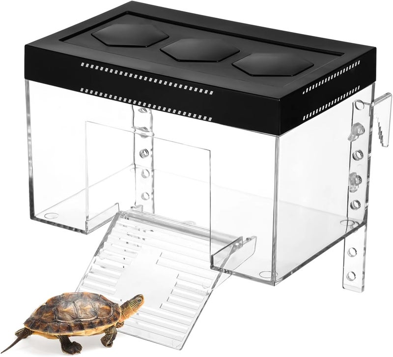 Turtle Sunshine Warm Room with Adjustable Height, Elevated Transparent Platform, Escape-Proof Lid, Hex Basking Lamp Hole, Non-Slip Ramp for Tortoise Habitat - Image 1