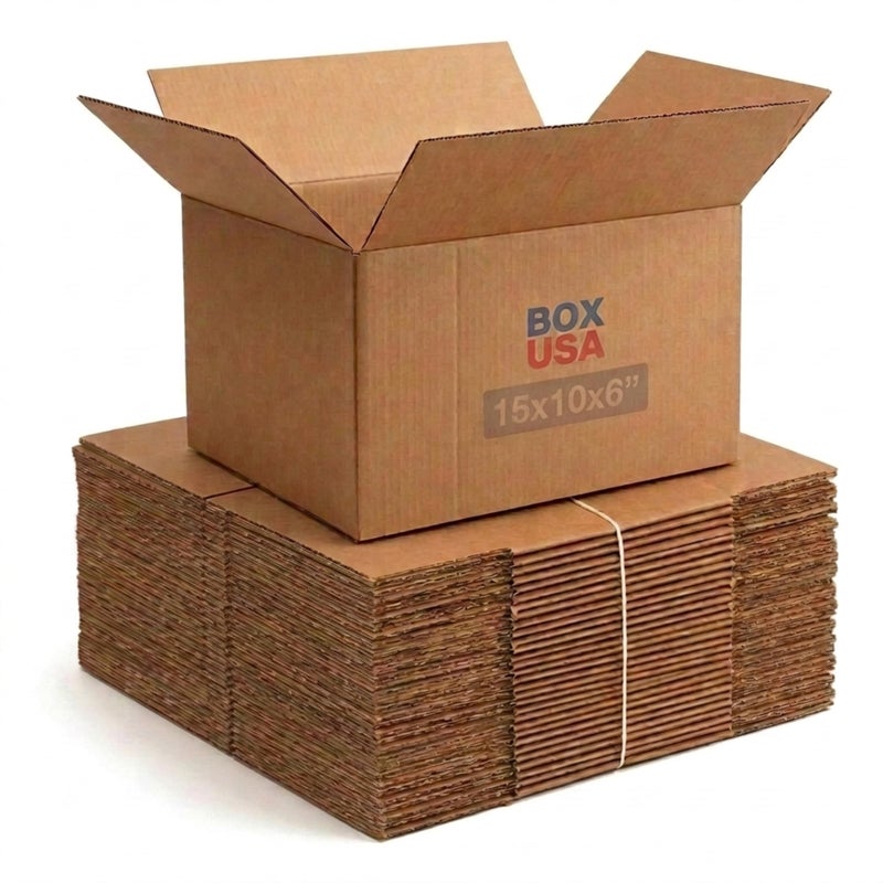 BOX USA 15 x 10 x 6 Corrugated Cardboard Boxes, Medium 15"L x 10"W x 6"H, Pack of 25 | Shipping, Packaging, Moving, Storage Box for Home or Business, Strong Wholesale Bulk Boxes - Image 1