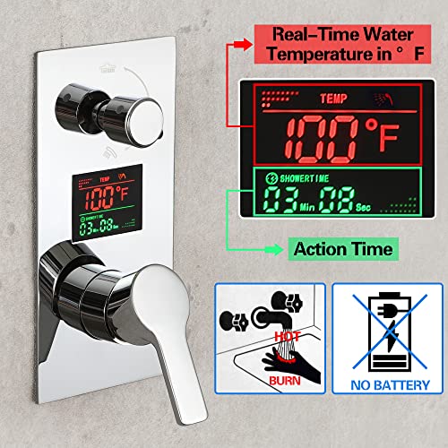 SKOWLL SKWOLL Shower Faucet Set Polished Chrome, Wall Mount 12 Inch Rainfall Shower Head with Handheld, 2 Function Shower Mixer Valve Kit Digital Display Included - Image 3