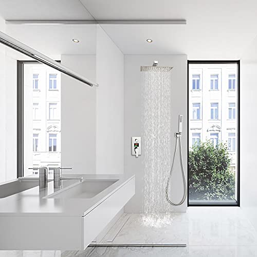 SKOWLL SKWOLL Shower Faucet Set Polished Chrome, Wall Mount 12 Inch Rainfall Shower Head with Handheld, 2 Function Shower Mixer Valve Kit Digital Display Included - Image 2