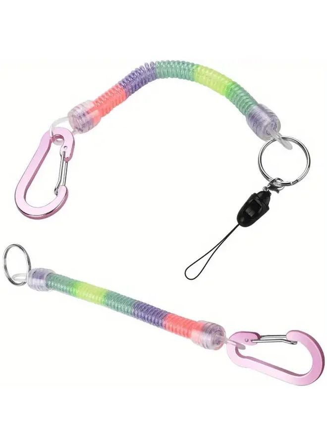 2 Pack Iridescent Stainless Steel Key Straps with Locking Carabiner Anti Loss - Image 1