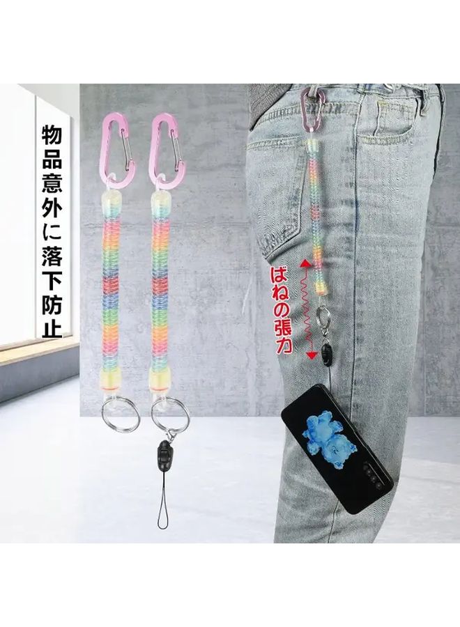 2 Pack Iridescent Stainless Steel Key Straps with Locking Carabiner Anti Loss - Image 4