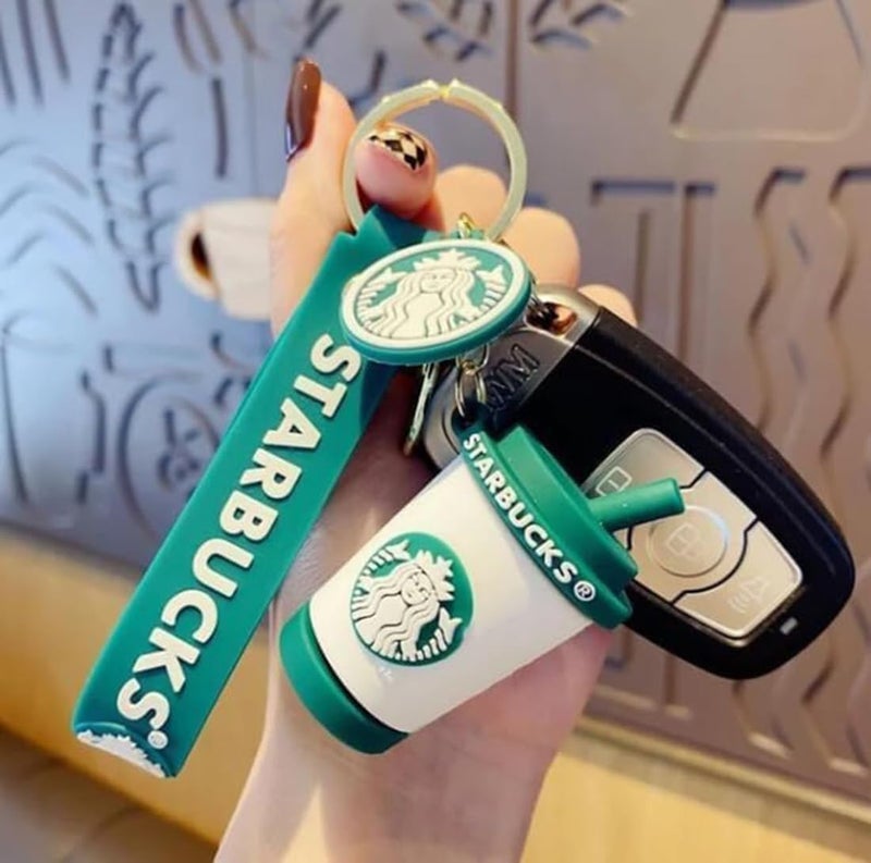 FowWelt Cartoon Characters Keychain for Girls & Boys – Cute Silicone Keyring Accessories | Key Purse, Backpack, Car Charm | Fun Anime Style Kids Gift | Lightweight & Durable (Starbucks White Cup) - Image 2