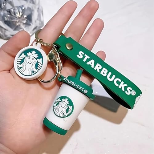 FowWelt Cartoon Characters Keychain for Girls & Boys – Cute Silicone Keyring Accessories | Key Purse, Backpack, Car Charm | Fun Anime Style Kids Gift | Lightweight & Durable (Starbucks White Cup) - Image 1