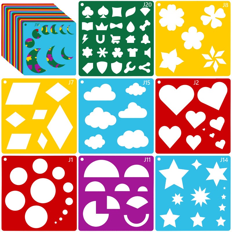Peohud 40 Pieces Stencils for Kids Geometric Shaped Stencil Simple Drawing Chalk Stencils Colorful Art Painting Template for DIY Craft 59 x 59 Inches