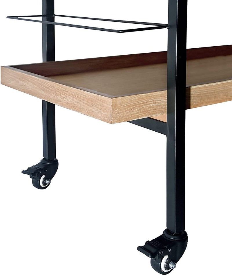 INDIAN DECOR RW243 Bar Cart Wood Kitchen Serving Cart Mobile Bar Cart Utility Trolley Industrial Wood Metal Wine Rack 2 Tier Storage Shelf Home Dining Room Vintage 700 x 500 x 450 MMS - Image 4