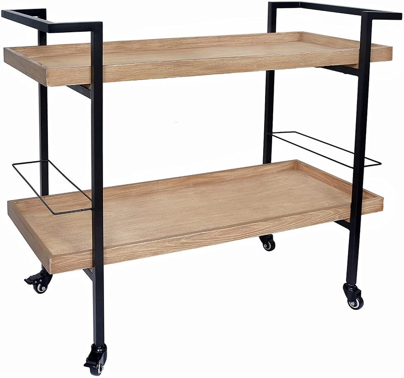INDIAN DECOR RW243 Bar Cart Wood Kitchen Serving Cart Mobile Bar Cart Utility Trolley Industrial Wood Metal Wine Rack 2 Tier Storage Shelf Home Dining Room Vintage 700 x 500 x 450 MMS - Image 1