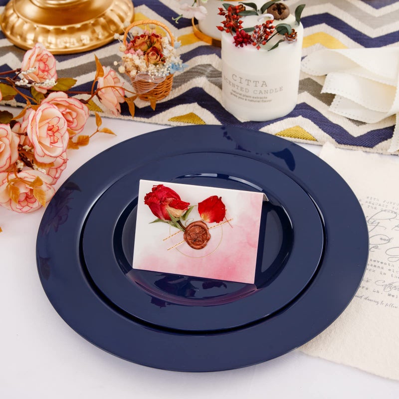 FLOWERCAT 60PCS Blue Plastic Plates - Heavy Duty Blue Plates Disposable (10.25"" & 7.5"") - serve for 30guest Birthday Party/Wedding/Father's Day/Memorial Day/Graduation - Image 3