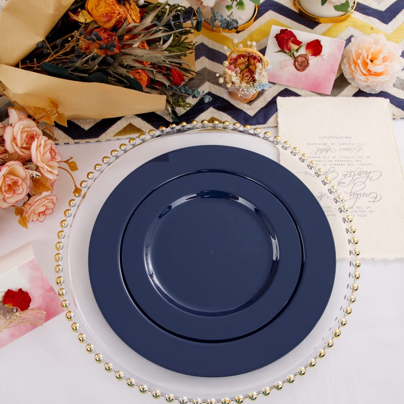 FLOWERCAT 60PCS Blue Plastic Plates - Heavy Duty Blue Plates Disposable (10.25"" & 7.5"") - serve for 30guest Birthday Party/Wedding/Father's Day/Memorial Day/Graduation - Image 5
