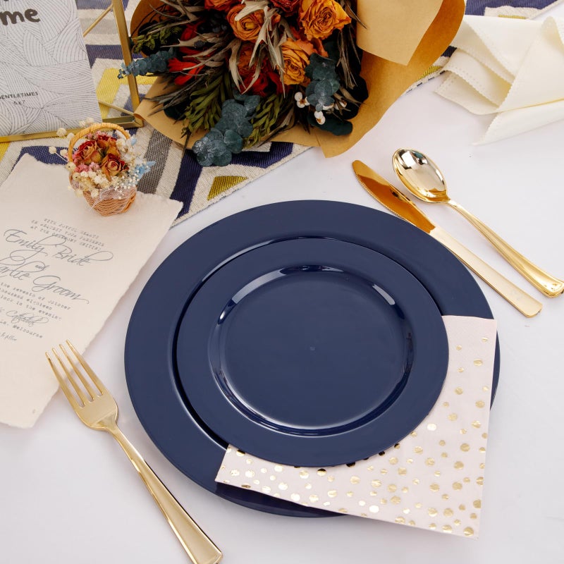 FLOWERCAT 60PCS Blue Plastic Plates - Heavy Duty Blue Plates Disposable (10.25"" & 7.5"") - serve for 30guest Birthday Party/Wedding/Father's Day/Memorial Day/Graduation - Image 4