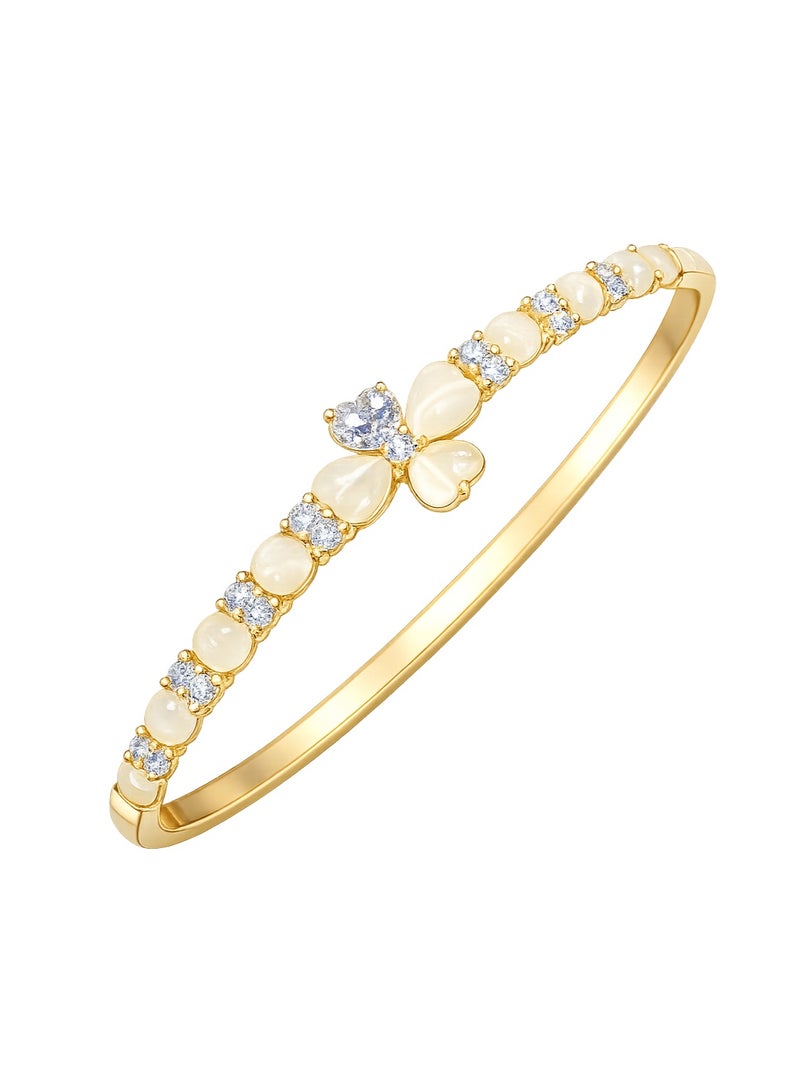 Aura Gold Plated Floral Gemstone Bracelet with Synthetic Opals and Cubic Zirconia - Image 2