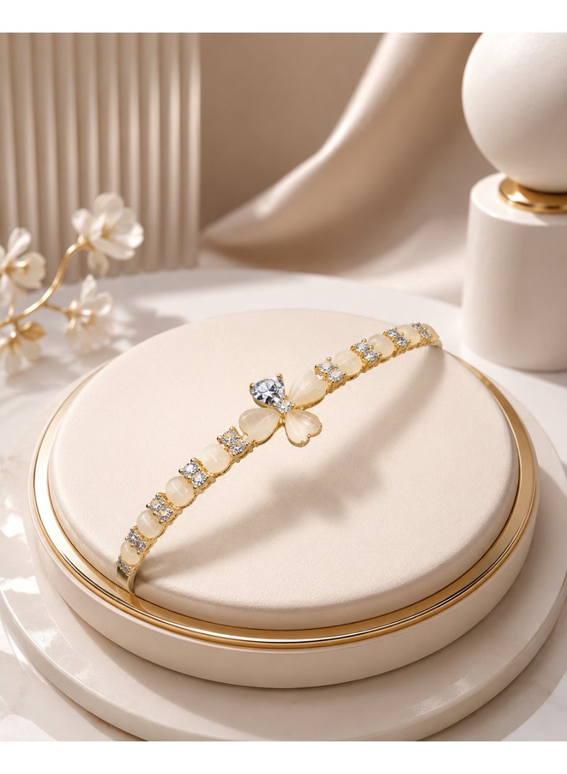 Aura Gold Plated Floral Gemstone Bracelet with Synthetic Opals and Cubic Zirconia - Image 1