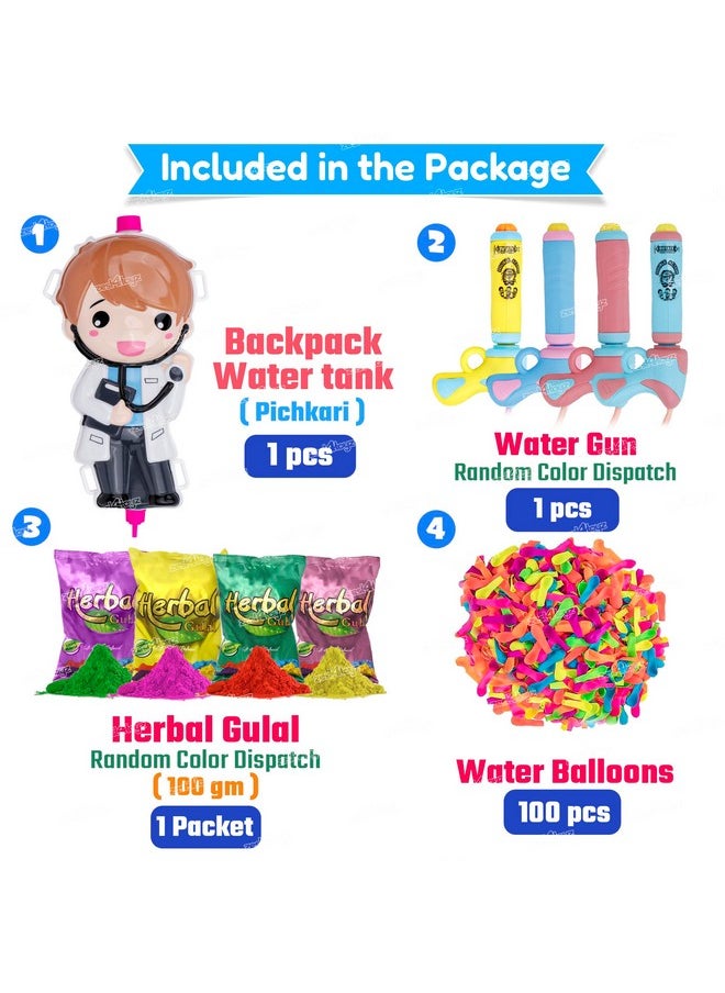 زيست فور تويز حقيبة ظهر Zest 4 Toyz Holi Water Pichkari للأطفال مزودة بخزان مياه مع عبوة واحدة من الأعشاب و100 بالون مائي للاحتفال بعيد هولي - للأولاد والبنات  - Image 4