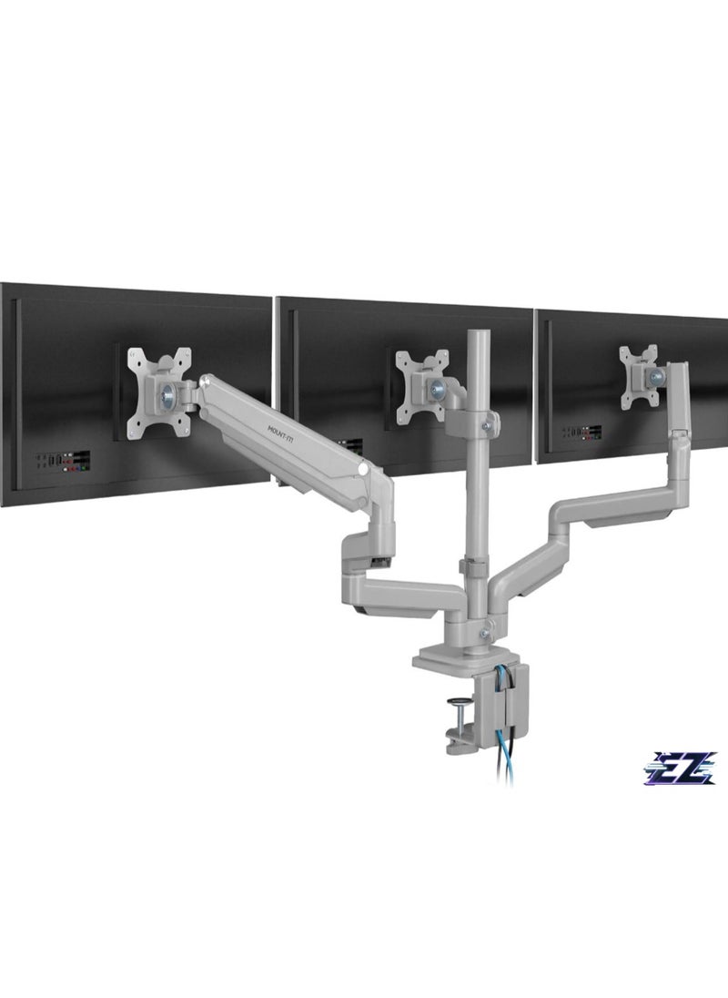 ELTRAZONE Ergonomic Triple Monitor Mount – Height Adjustable, USB/Audio Integration, Supports 24”-32” Displays for Office and Gaming Setups  - Image 1