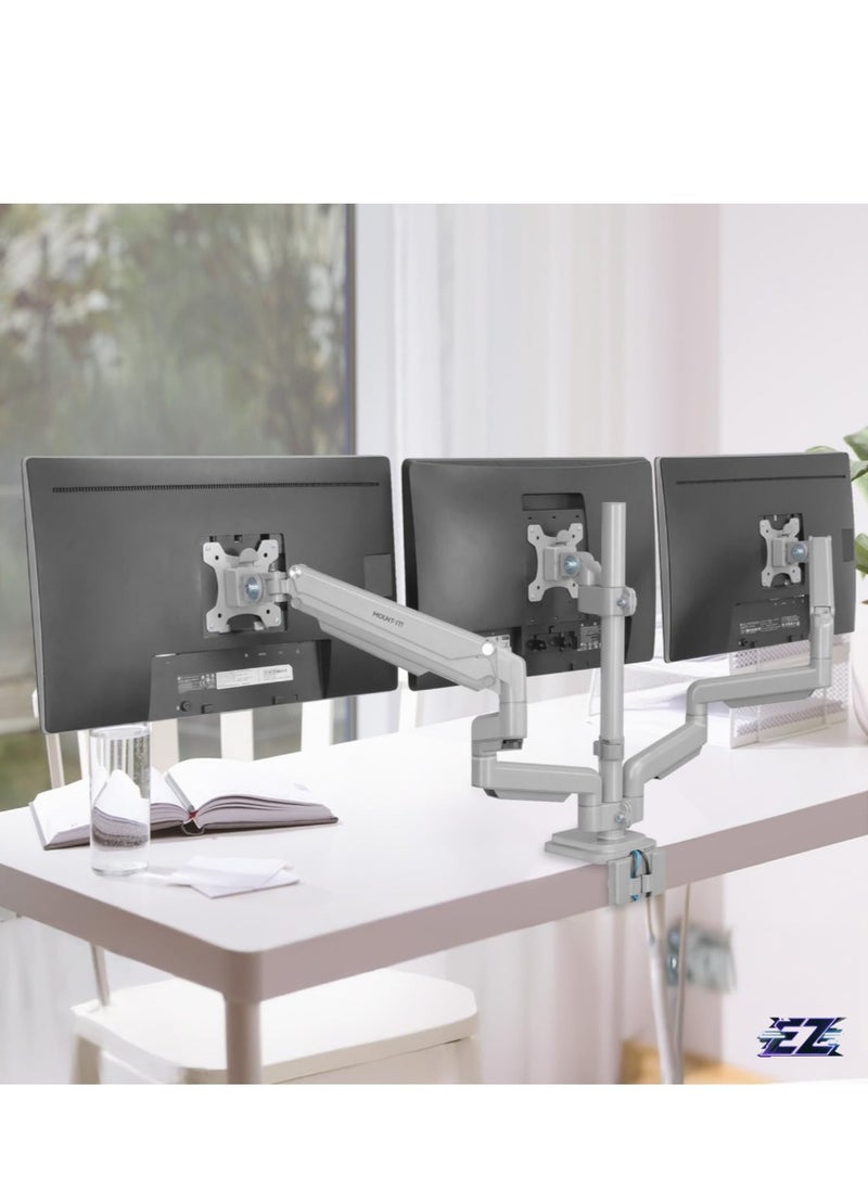 ELTRAZONE Ergonomic Triple Monitor Mount – Height Adjustable, USB/Audio Integration, Supports 24”-32” Displays for Office and Gaming Setups  - Image 3
