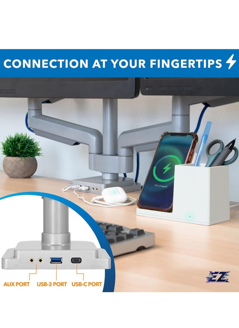 ELTRAZONE Ergonomic Triple Monitor Mount – Height Adjustable, USB/Audio Integration, Supports 24”-32” Displays for Office and Gaming Setups  - Image 4