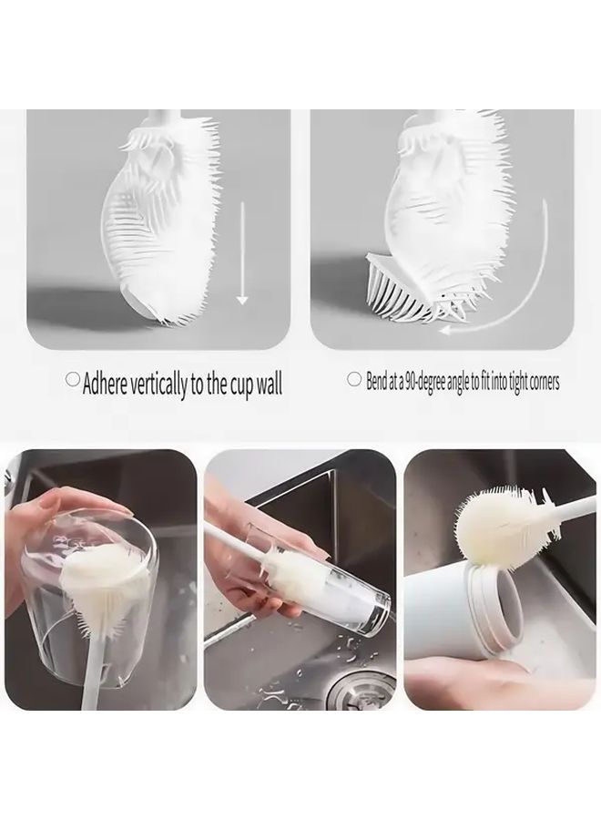 White Long Handle Bottle Cleaning Brush With Soft Bristles For Sports Bottles Glassware Cups - Image 5