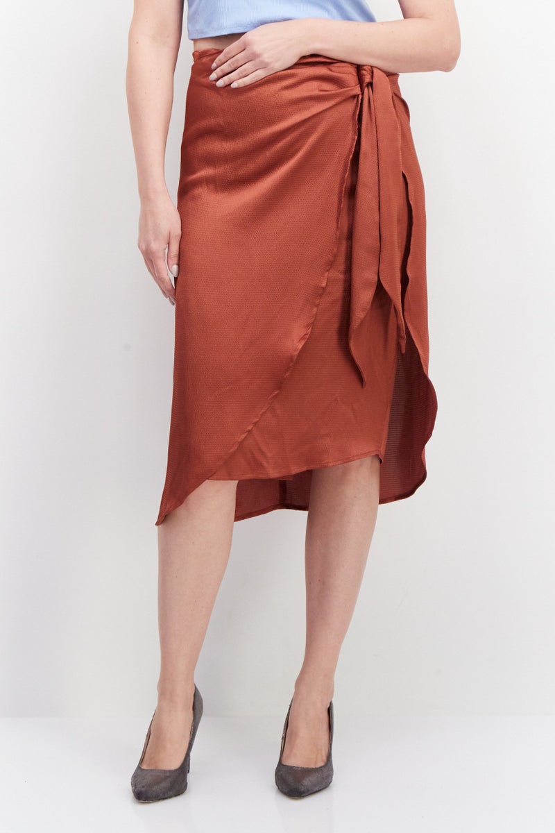 promod Women Plain Half Long Length Skirt, Brown - Image 1
