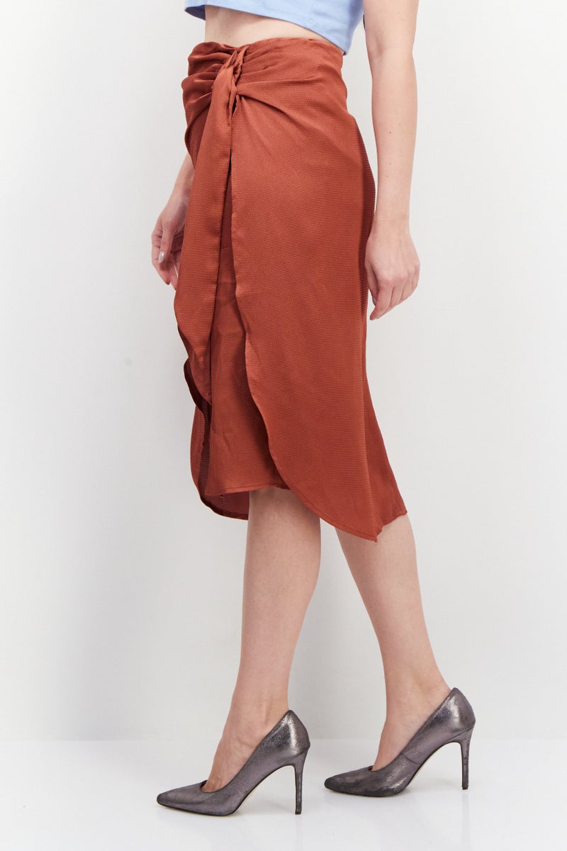 promod Women Plain Half Long Length Skirt, Brown - Image 3