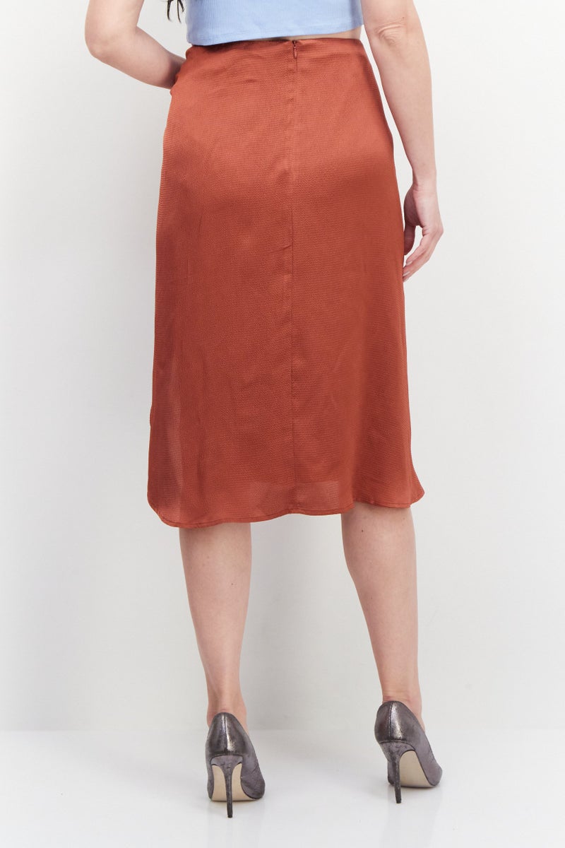 promod Women Plain Half Long Length Skirt, Brown - Image 4