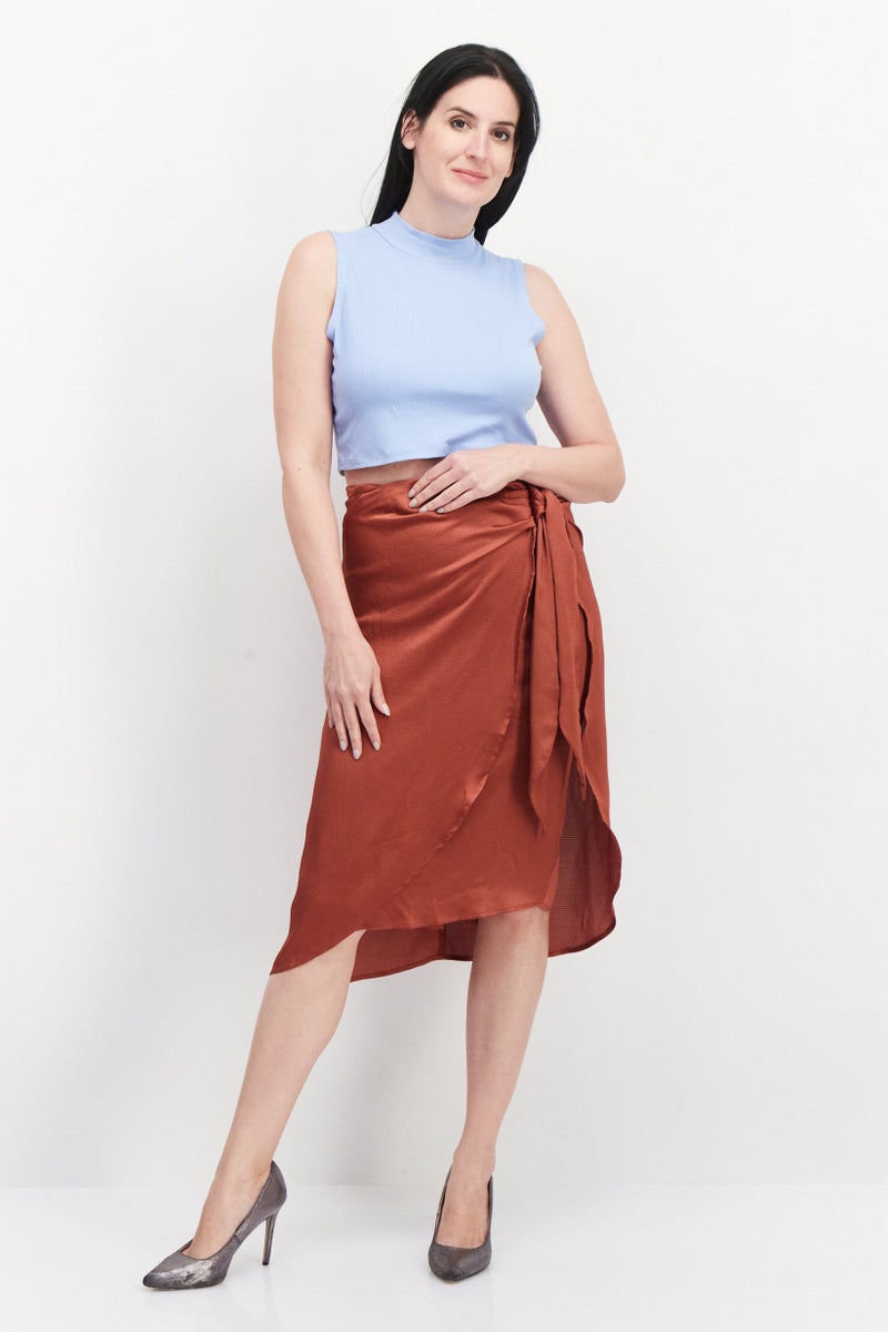 promod Women Plain Half Long Length Skirt, Brown - Image 2