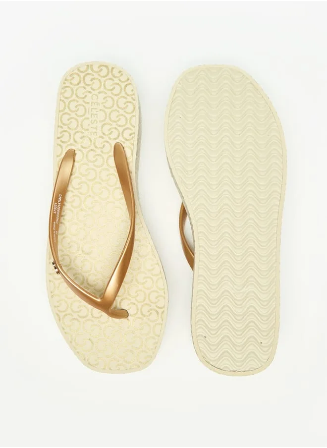 Celeste Women's Monogram Print Flatform Thong Slippers