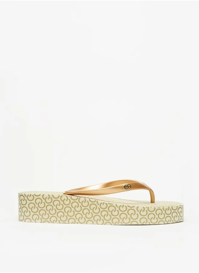 Celeste Women's Monogram Print Flatform Thong Slippers