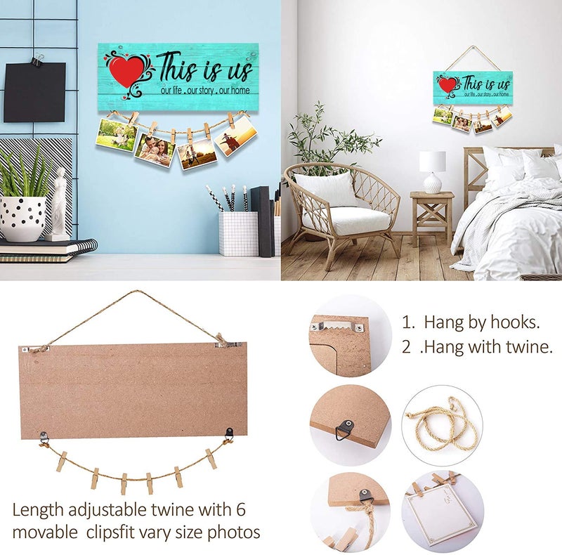 Go Hooked Go Hoooked Home Decor New Home Gifts This Is Us Home Sign for Rustic Farmhouse Wall Living Room with Clips and Twine for Picture Hanging Gifts for Housewarming New Homeowners  - Image 3