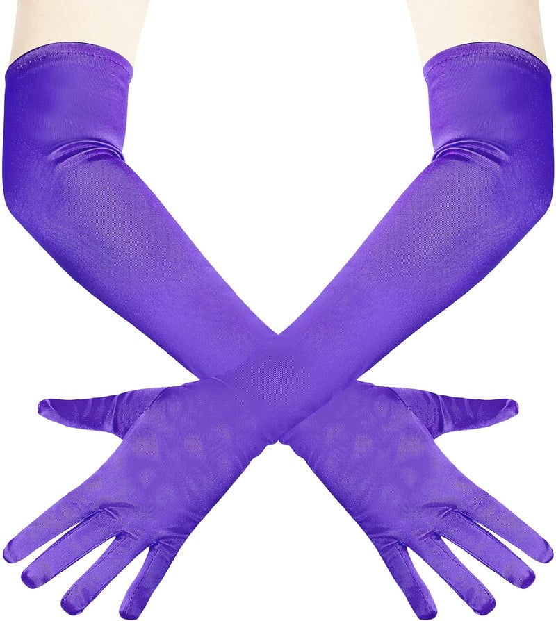 Wobe Long Opera Party 20s Satin Gloves Stretchy Adult Size Elbow Length Wedding - Image 1