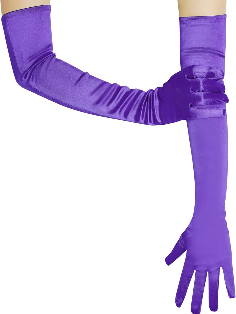 Wobe Long Opera Party 20s Satin Gloves Stretchy Adult Size Elbow Length Wedding - Image 4