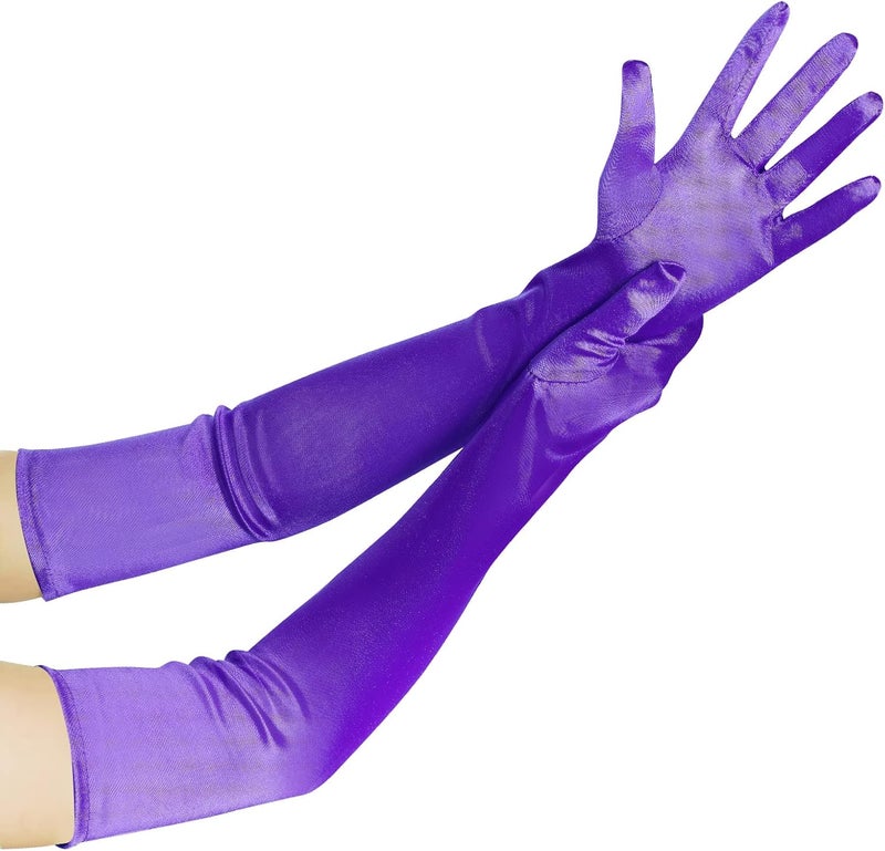 Wobe Long Opera Party 20s Satin Gloves Stretchy Adult Size Elbow Length Wedding - Image 3