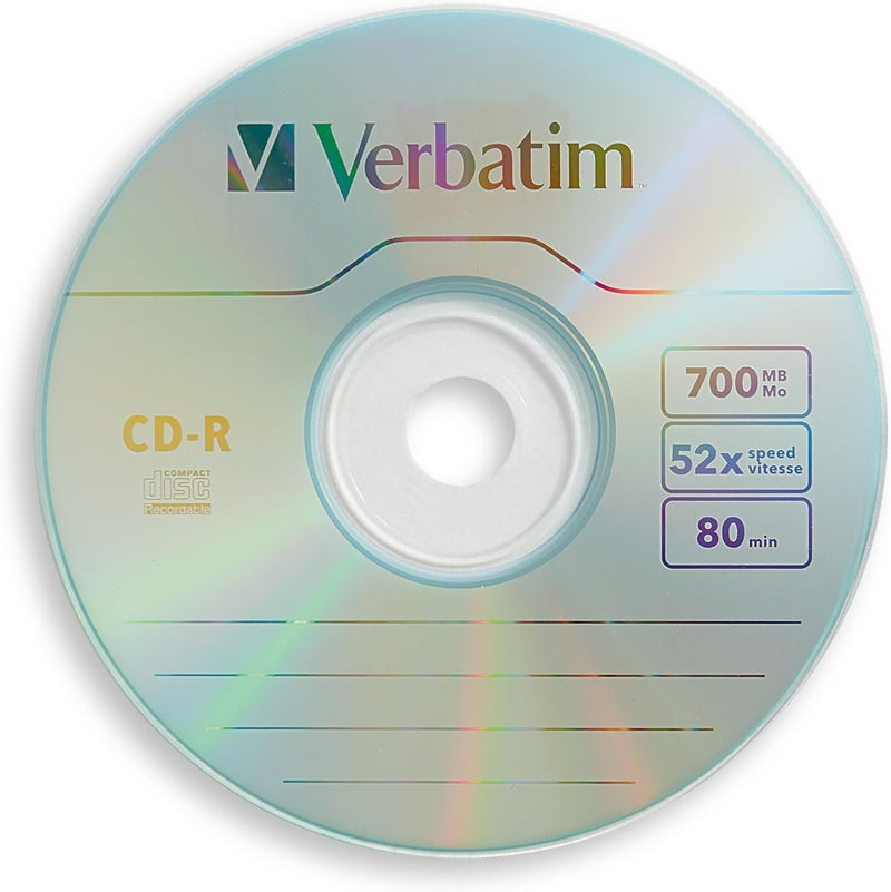 VERBATIM أقراص CD-R فارغة 700MB 80 دقيقة 52X قرص قابل للتسجيل للبيانات والموسيقى - 100 حزمة في علبة خالية من الإحباط، أزرق - Image 2