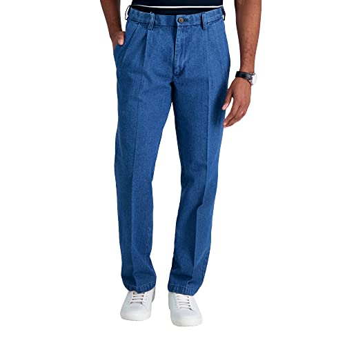 Haggar mens Casual Classic Fit Denim Trouser Pant - Regular and Big & Tall Sizes jeans, Muted Stonewash, 40W x 30L US - Image 1