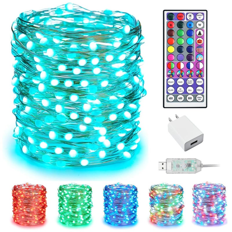 Minetom Upgraded Color Changing Fairy String Lights 33 ft 100 LED 24 Colors USB Silver Wire Lights with Remote and Timer for DIY Bedroom Party Indoor Christmas Decoration Adapter Included