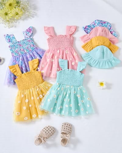 Saeaby Baby Girl Tulle Tutu Dress Summer Halter Infant Yellow Daisy Party Birthday Dresses Casual Beach Sundress Outfit Baby Girl Clothes 3-6 Month - Image 4