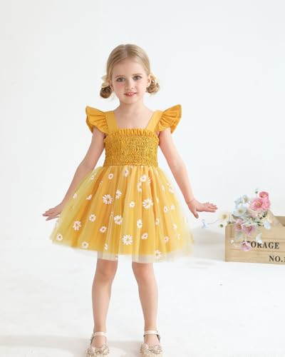 Saeaby Baby Girl Tulle Tutu Dress Summer Halter Infant Yellow Daisy Party Birthday Dresses Casual Beach Sundress Outfit Baby Girl Clothes 3-6 Month - Image 2