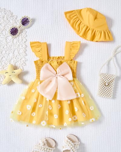 Saeaby Baby Girl Tulle Tutu Dress Summer Halter Infant Yellow Daisy Party Birthday Dresses Casual Beach Sundress Outfit Baby Girl Clothes 3-6 Month - Image 3