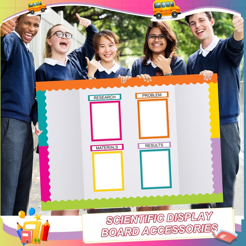 Fuyoooo 90 Pcs Science Fair Board Supplies 60 Trim Scalloped Bulletin Board Borders 24 Presentation Board Subtitles 6 Science Fair Titles for Classroom Display Boards(Colorful) - Image 5
