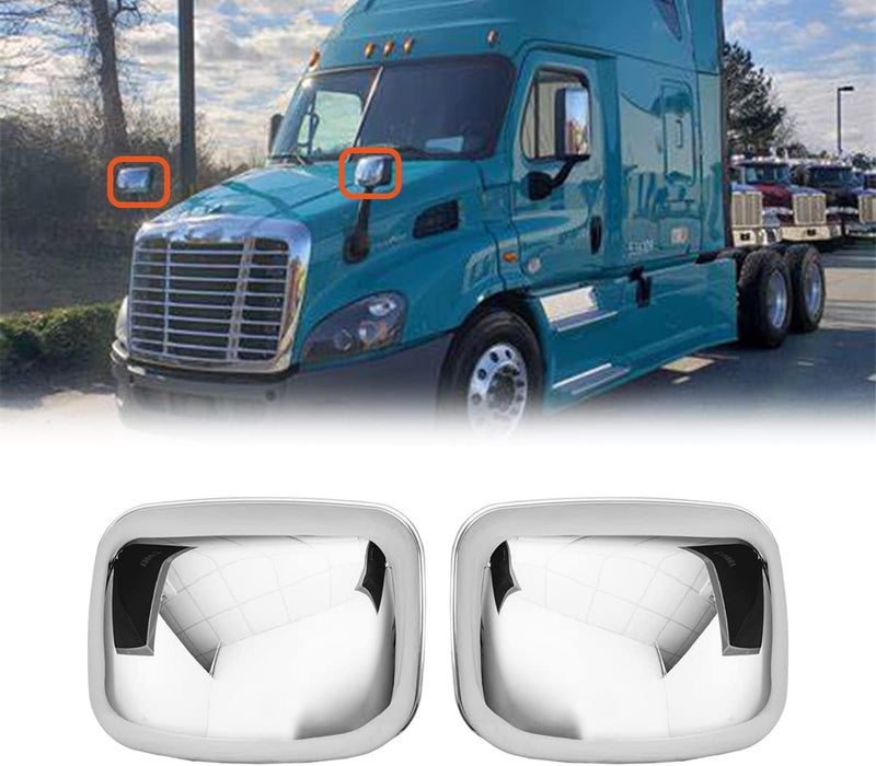 High Soar Chrome Hood Mirror Cover Pair for Freightliner Cascadia 2008-2017 - Image 1